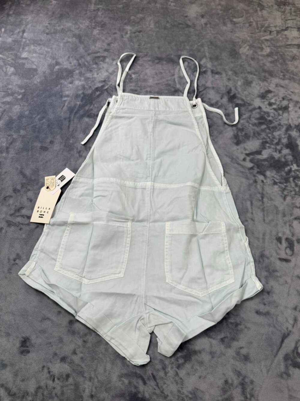 Billabong Wild Pursuit Short Surfer Overalls Romper Size S Pastel Blue Coastal